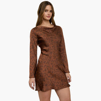 Terracotta Floral Cowl Neck Mini Dress