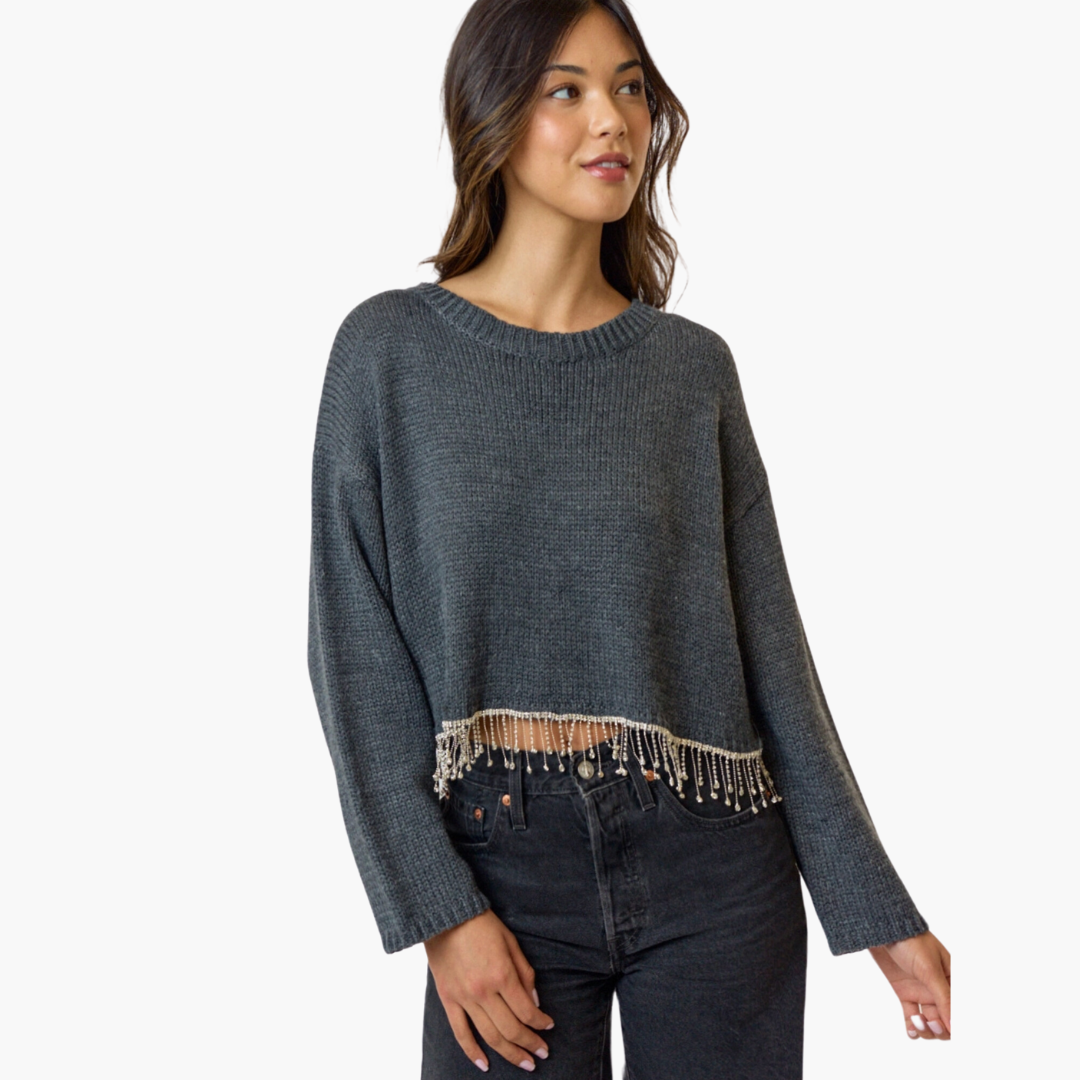 Jewel Trim Long Sleeve Sweater