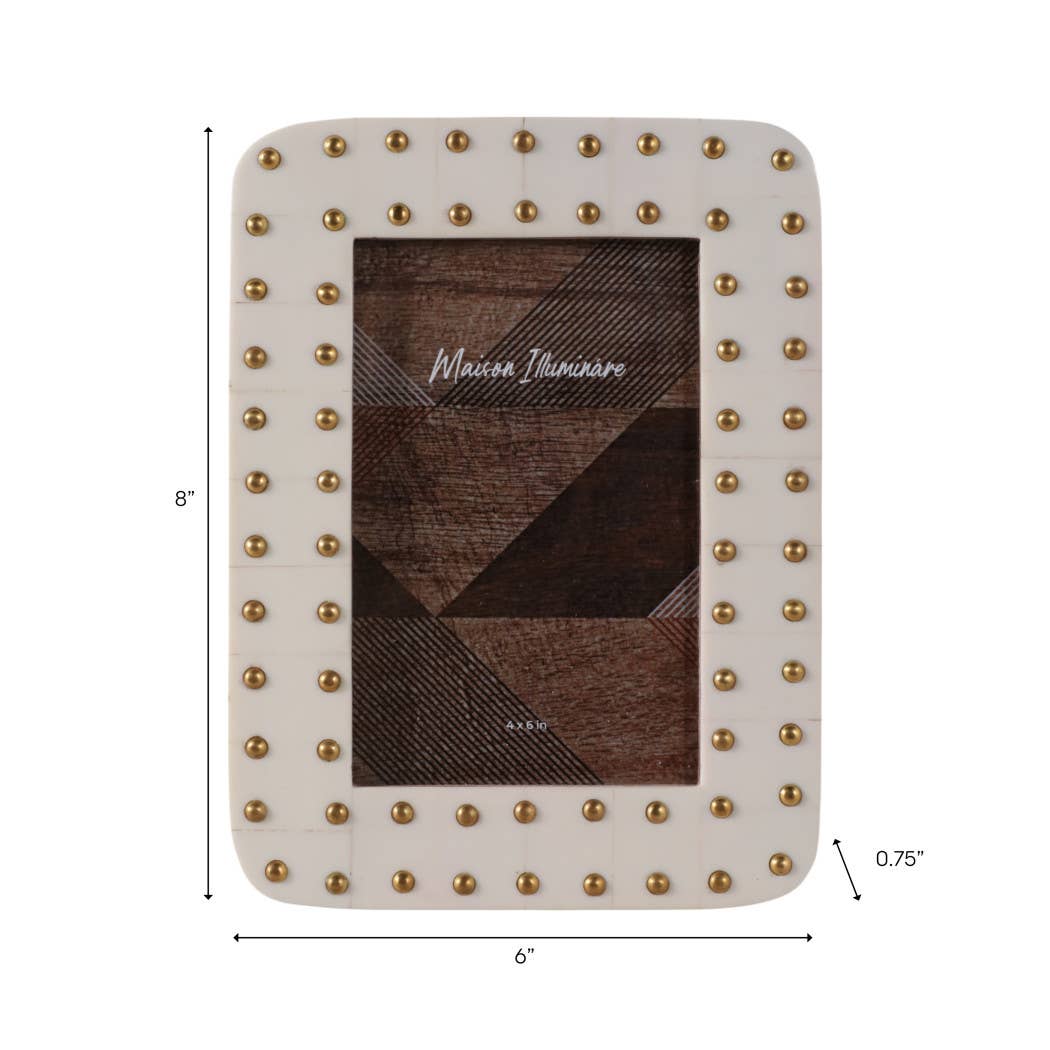 Ivory/Gold Resin Brass Dot Picture Frame - 4x6 in.