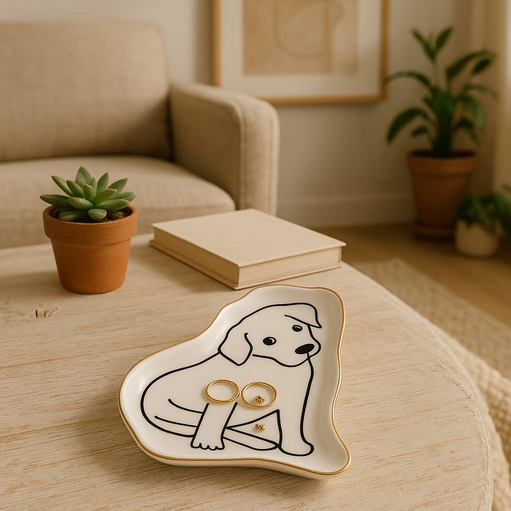 White/Black Ceramic Puppy Trinket Tray