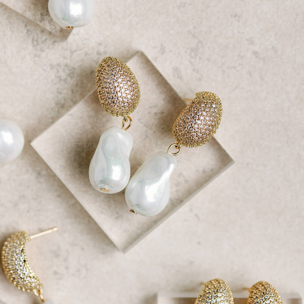 Sparkling Vintage Chunky Gold and Pearl Drop Earrings