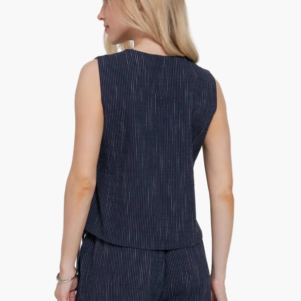 Sleeveless V-Neck Surplice Striped Cotton Top