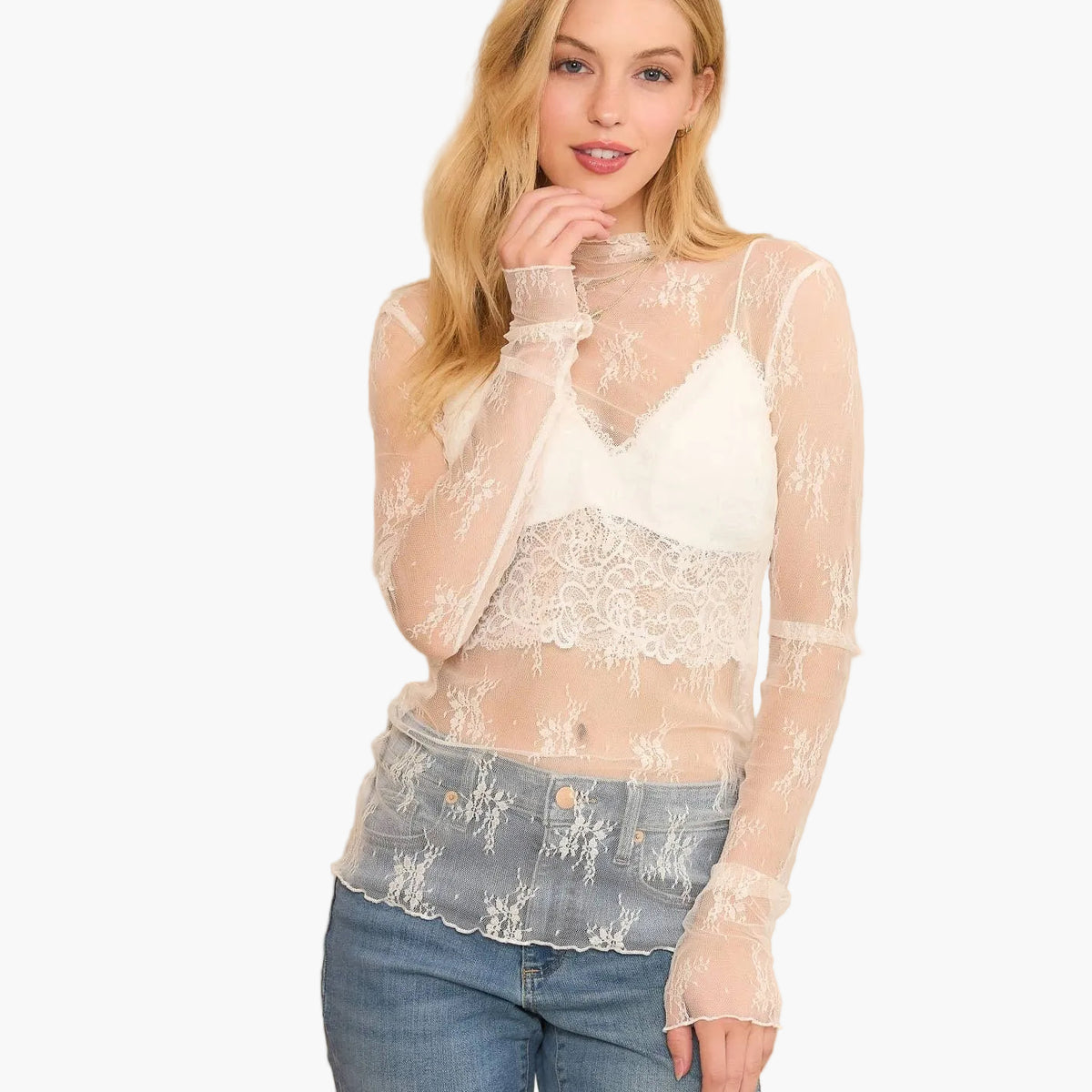 Mesh Lace High Neck Top