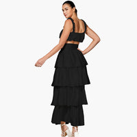 High Waisted Satin Tiered Maxi Skirt