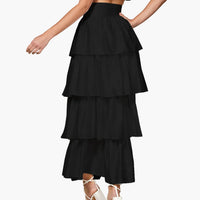 High Waisted Satin Tiered Maxi Skirt