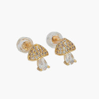 24K Gold Filled CZ Paved Mushroom Stud Earring