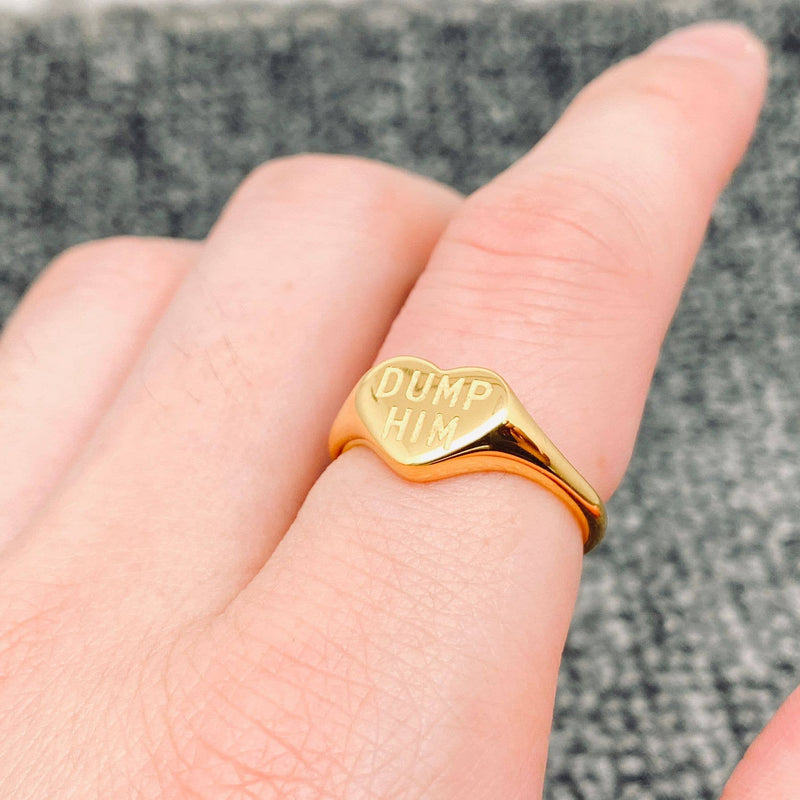 'DUMP HIM' 18K Gold Plated Stainless Steel Heart Ring