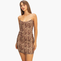Leopard Print Strapless Bodycon Mini Dress