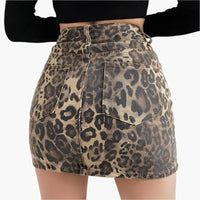 Leopard Print Denim Mini Skirt