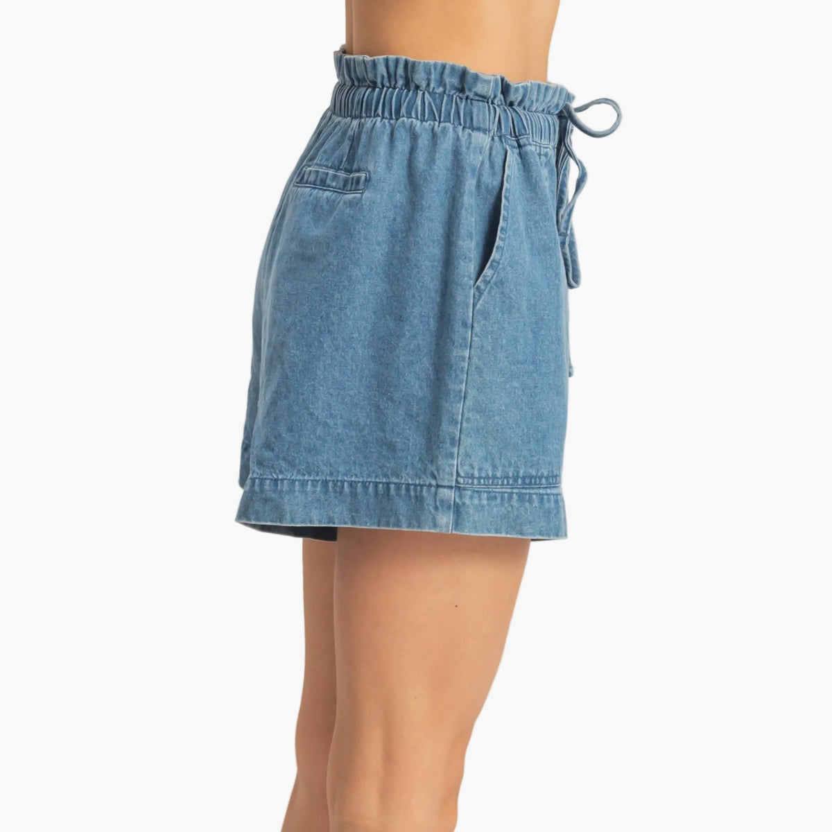 Elastic Waist Patch Pocket Denim Shorts