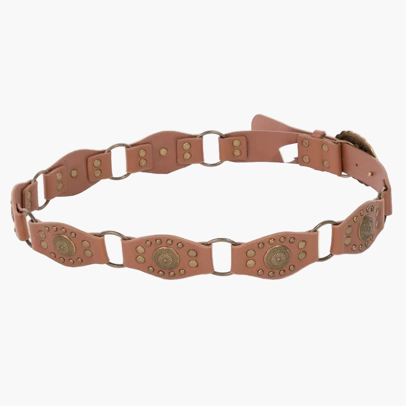 Brown Oval Concho Disc Vegan Leather Link Belt