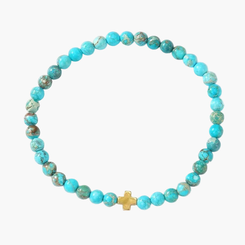 Natural Stone Cross Beaded Bracelet
