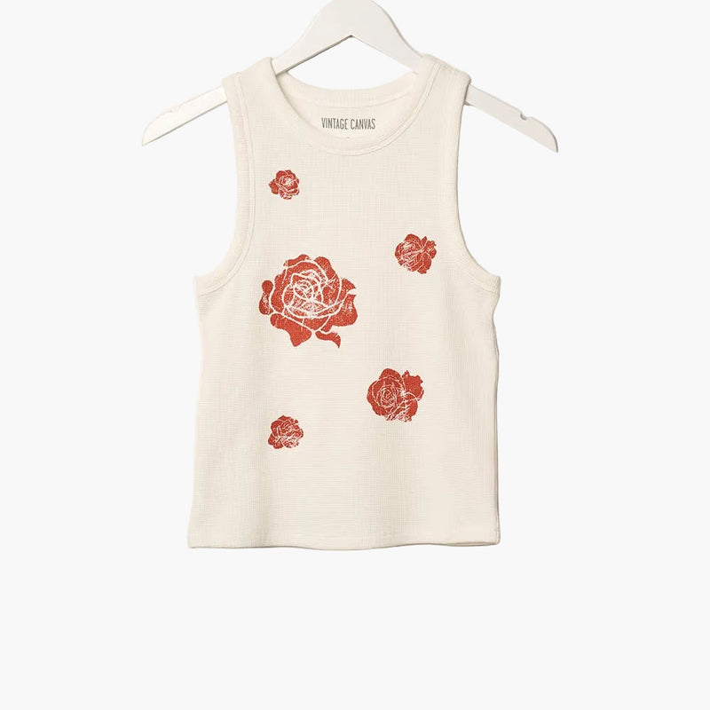 Vintage Roses Waffle Knit Graphic Tank Top