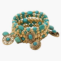 Turquoise Western Charms Gold Beaded Bracelet Set