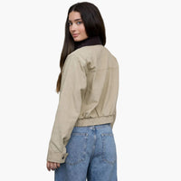 Khaki Contrast Corduroy Collar Zip Up Jacket