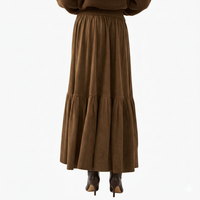 Espresso Faux Suede Asymmetrical High-Low Maxi Skirt