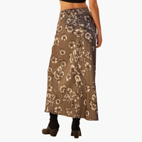 Floral Satin Elastic-Waist Straight Maxi Skirt
