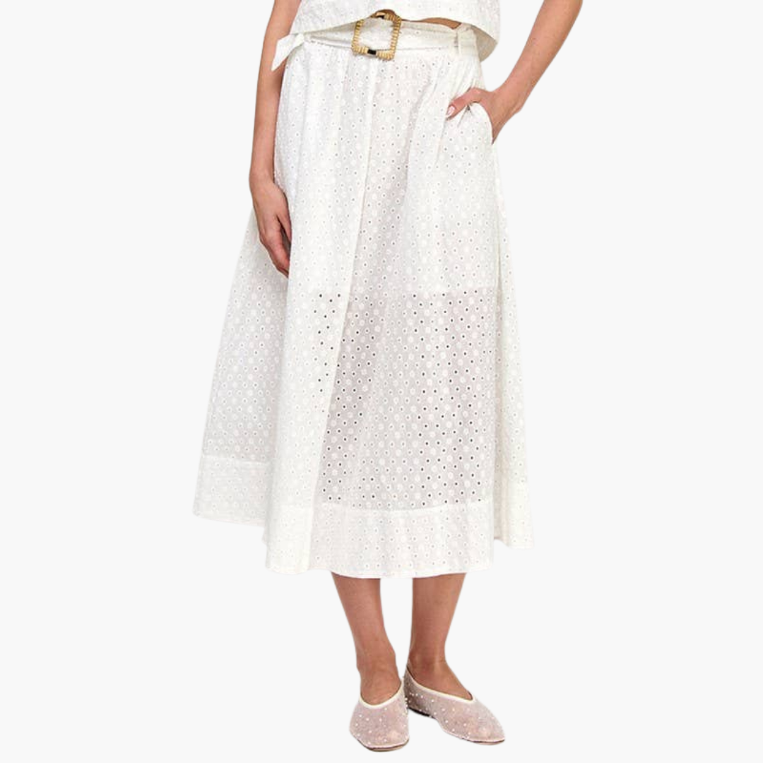 Eyelet Cotton Skirt With Belt