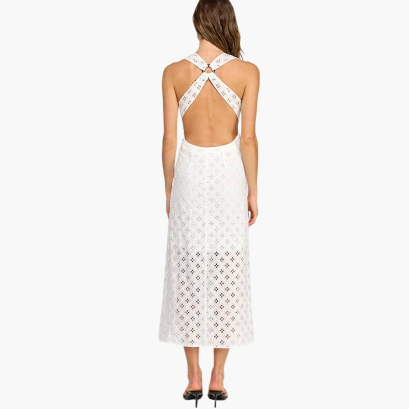 White Eyelet Maxi Dress With Open Back