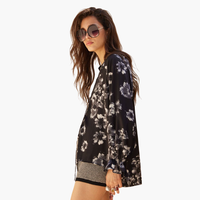 Floral-Print Satin V-Neck Buttoned Ruffle-Cuff Top