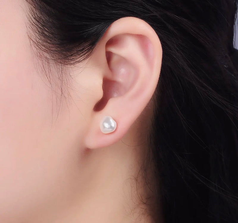16K Gold Filled White Baroque Pearl Stud Earrings
