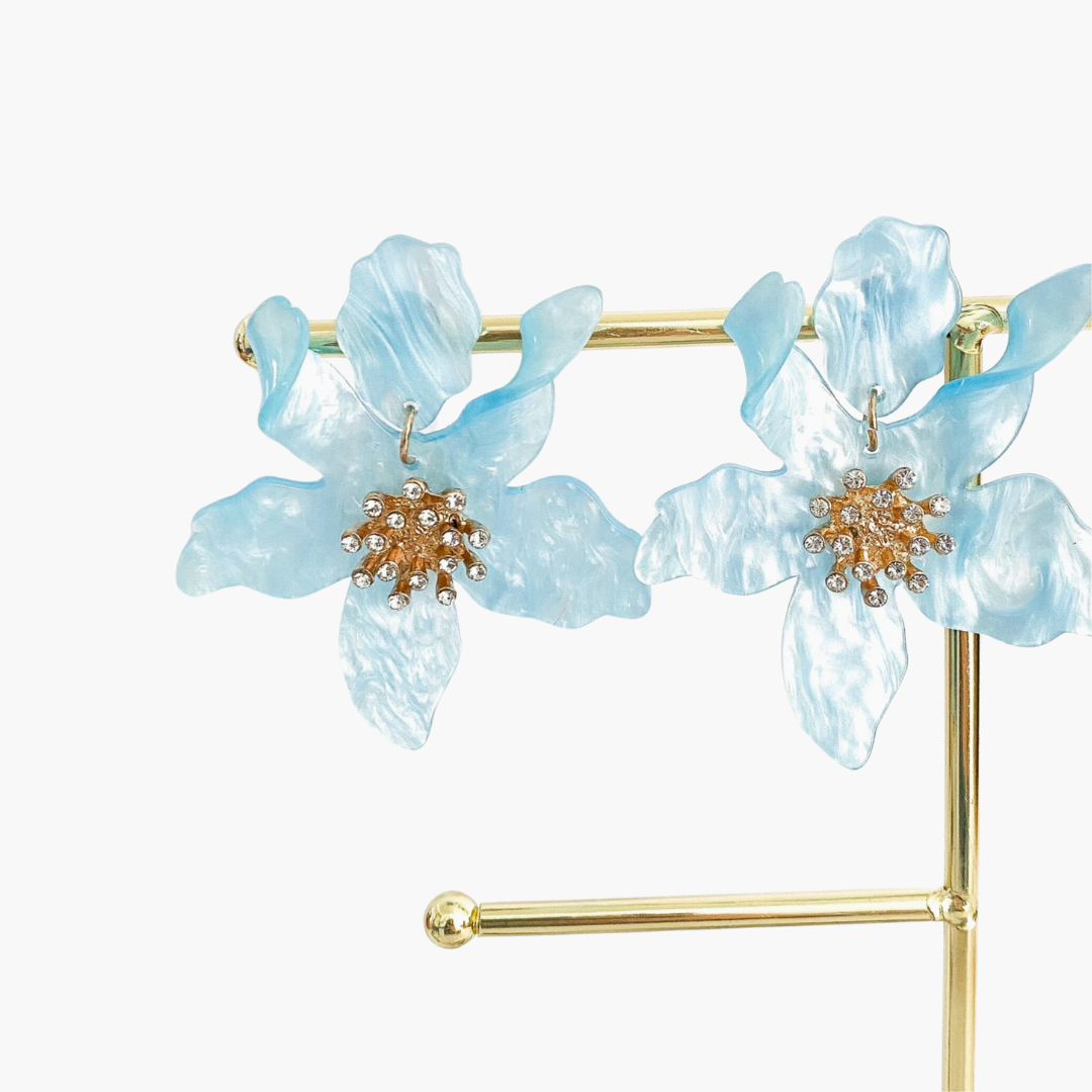 Romantic Blue Flower Drop Statement Earrings