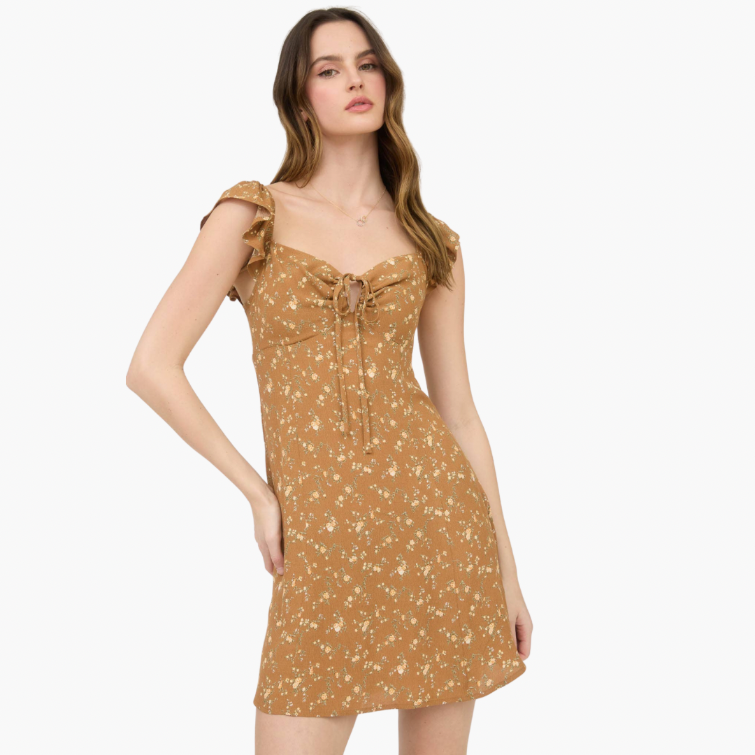 Floral Front Cut Out Mini Dress