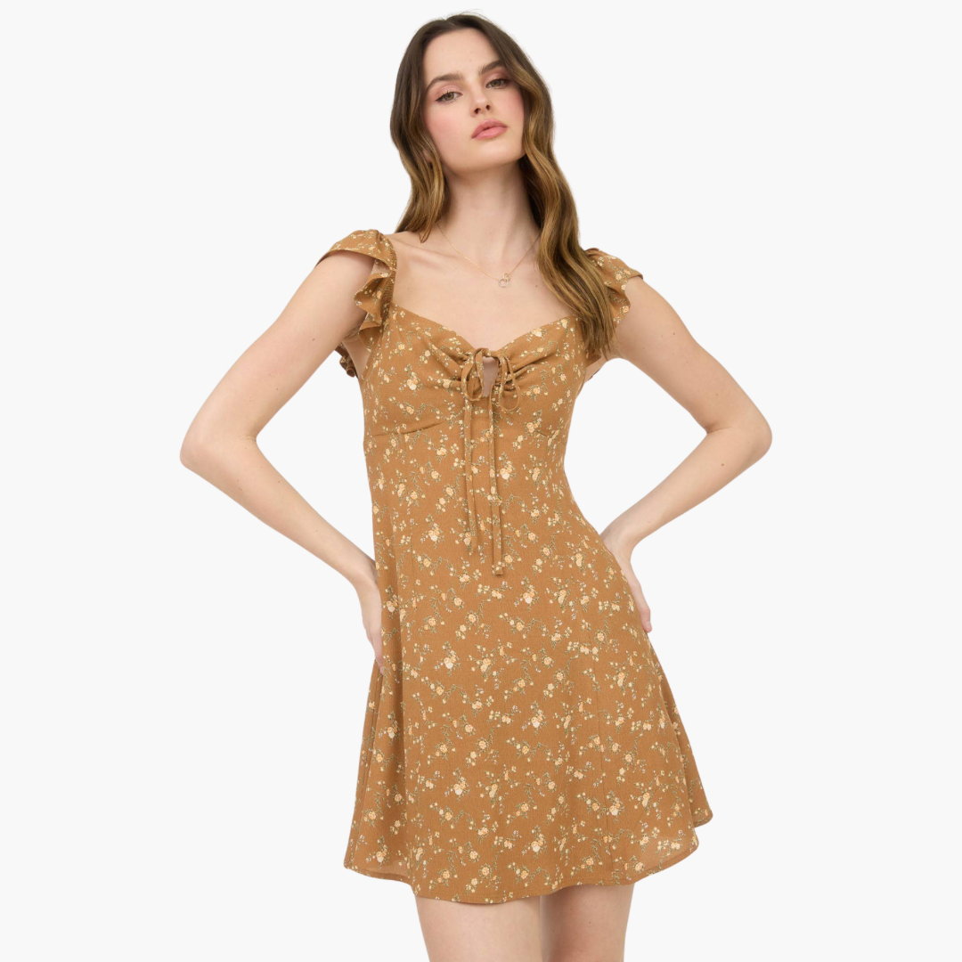 Floral Front Cut Out Mini Dress