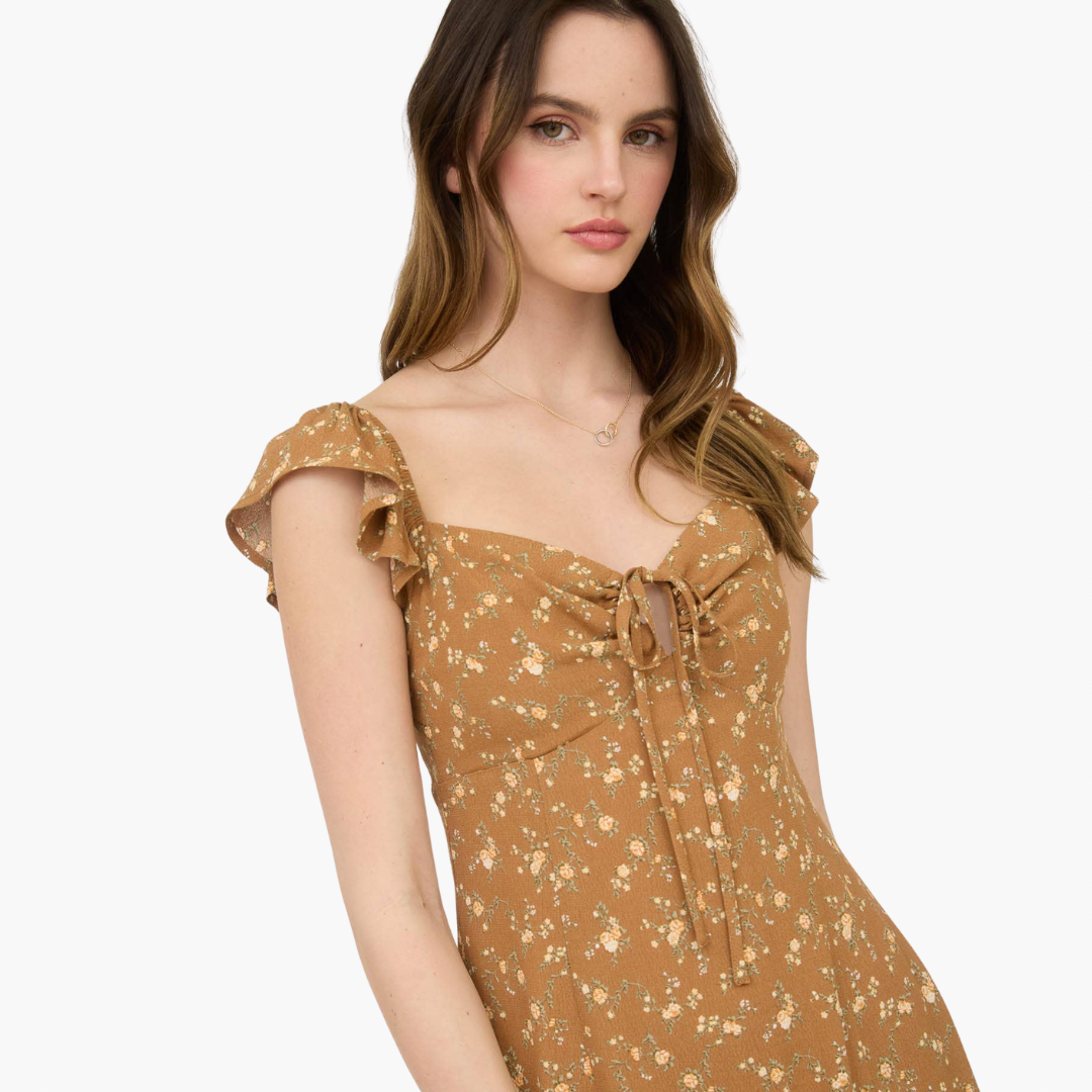 Floral Front Cut Out Mini Dress