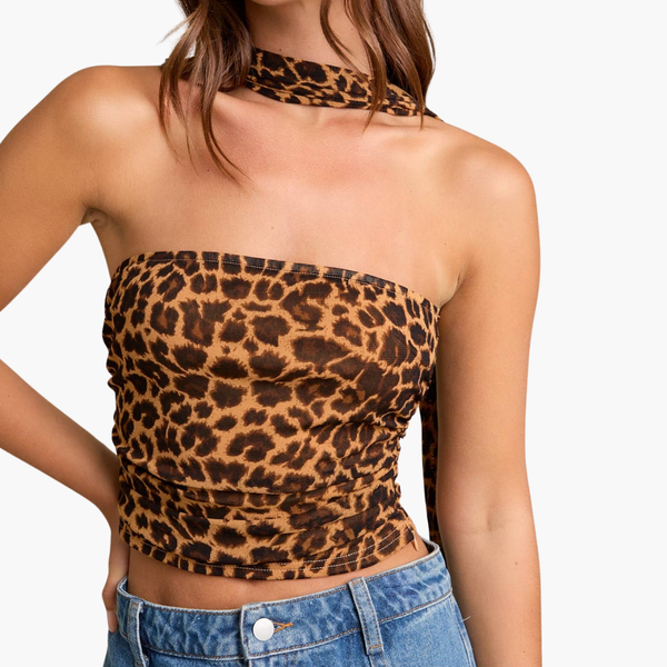 Leopard Print Mesh Scarf Top