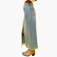 Distressed Hem Denim Maxi Skirt