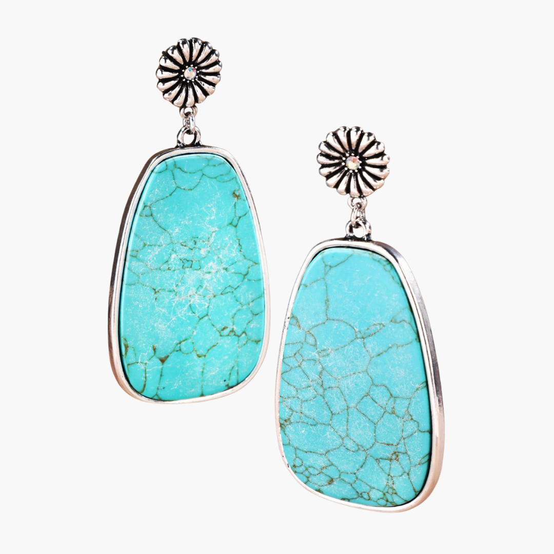 Large Turquoise Slab Concho Drop Earrings