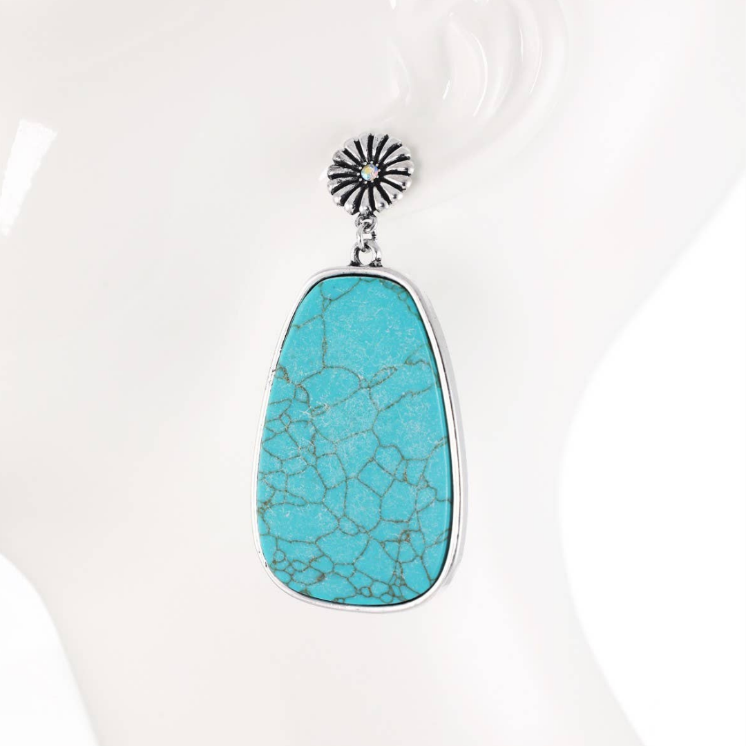 Large Turquoise Slab Concho Drop Earrings