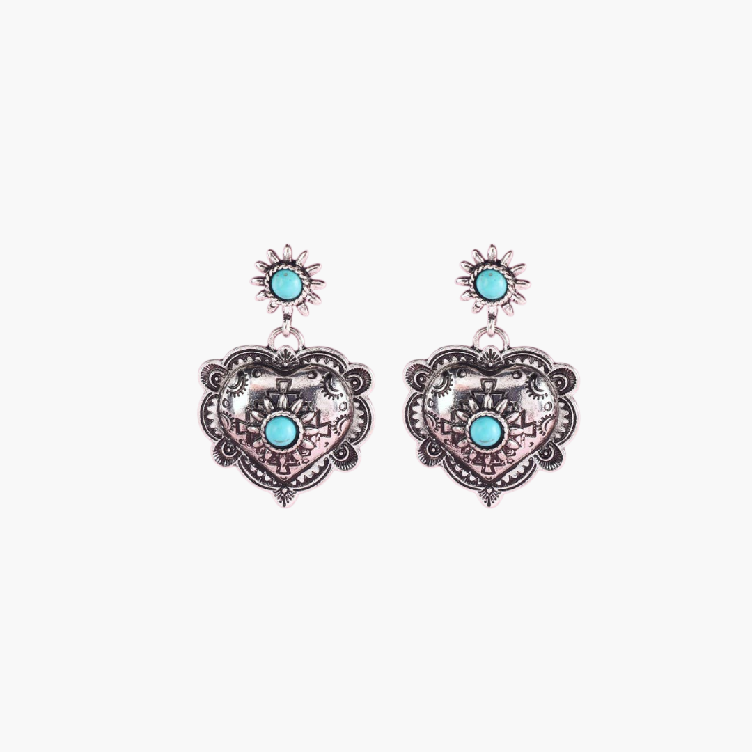 Western Heart Semi-Stone Post Earrings