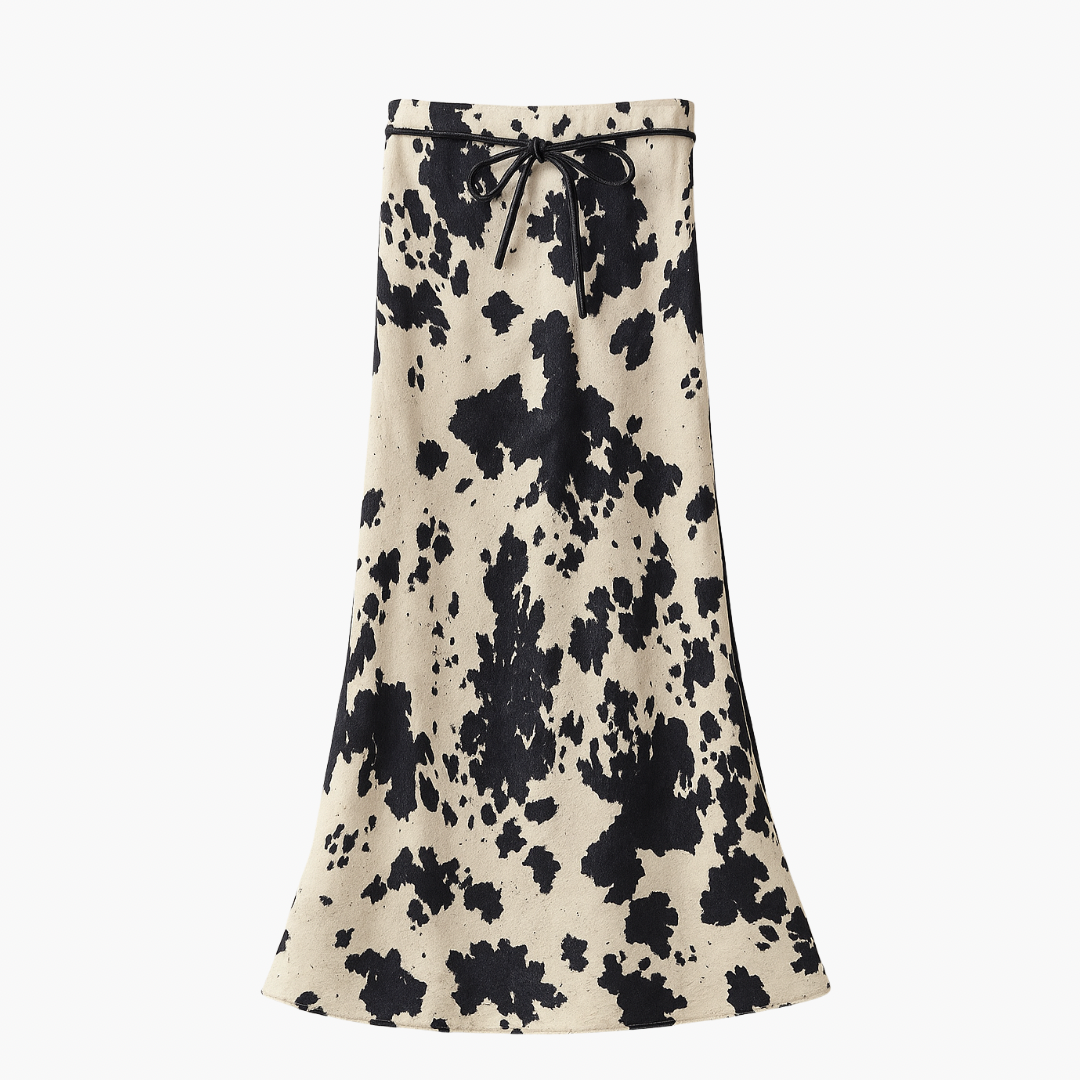 Cowhide Print Satin Drawstring Midi Skirt