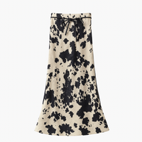 Cowhide Print Satin Drawstring Midi Skirt
