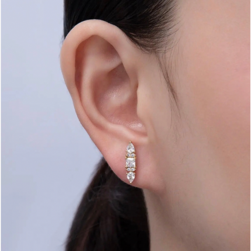 14K Gold Filled 16mm Clear Baguette Teardrop Cz Stud