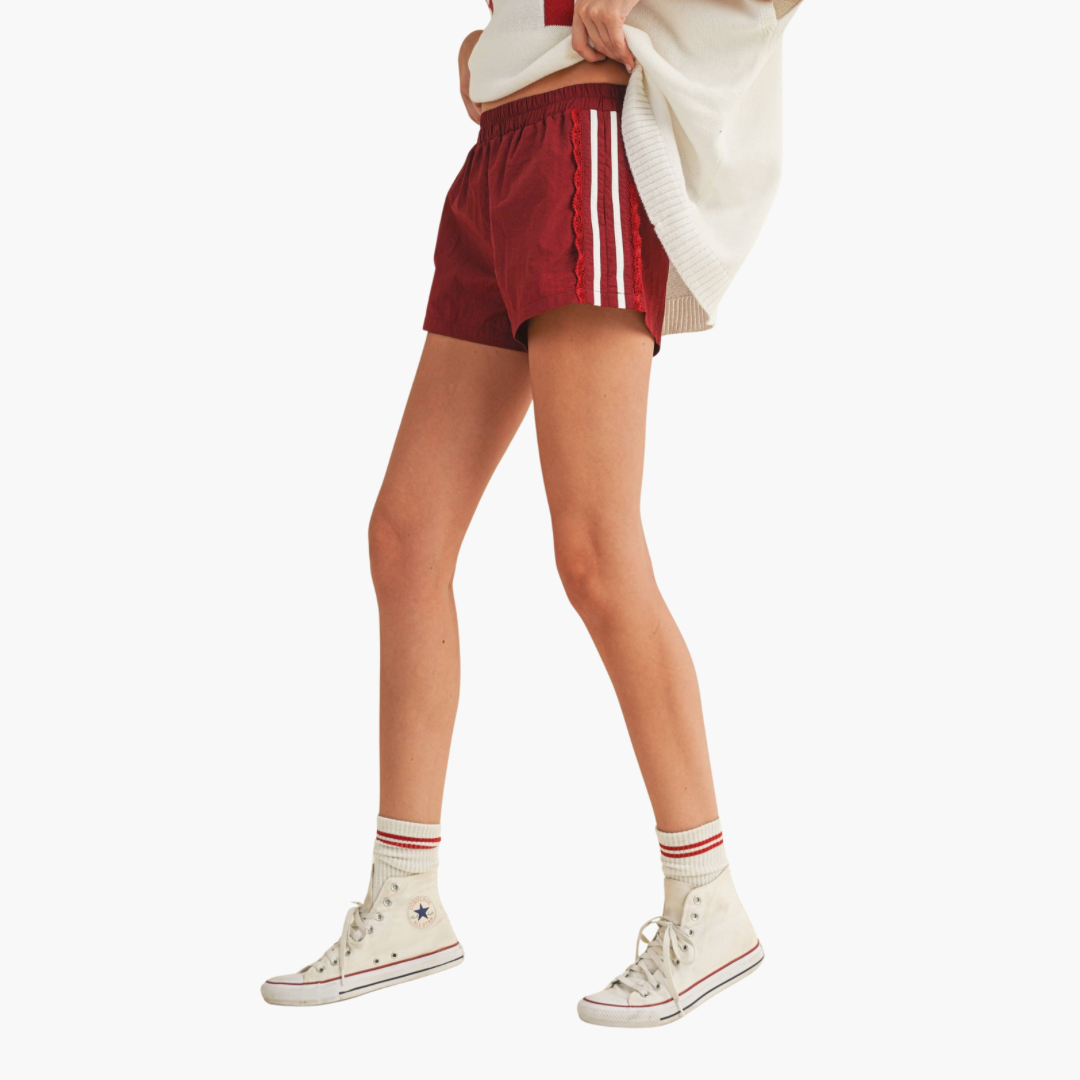 Side Lace Trim Game Day Shorts