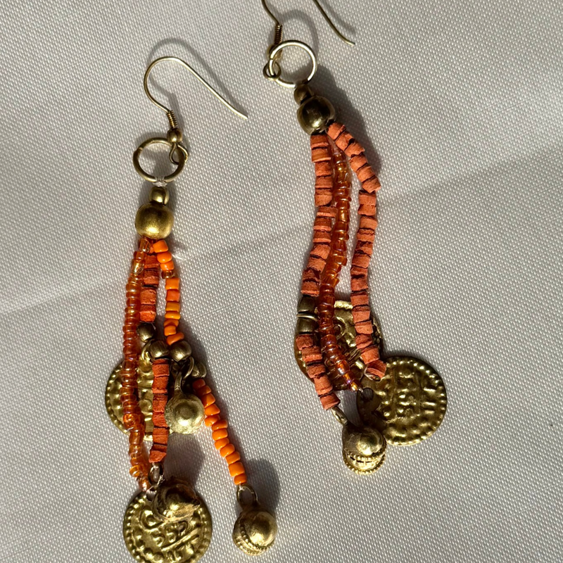 Beaded Boho Orange Earrings