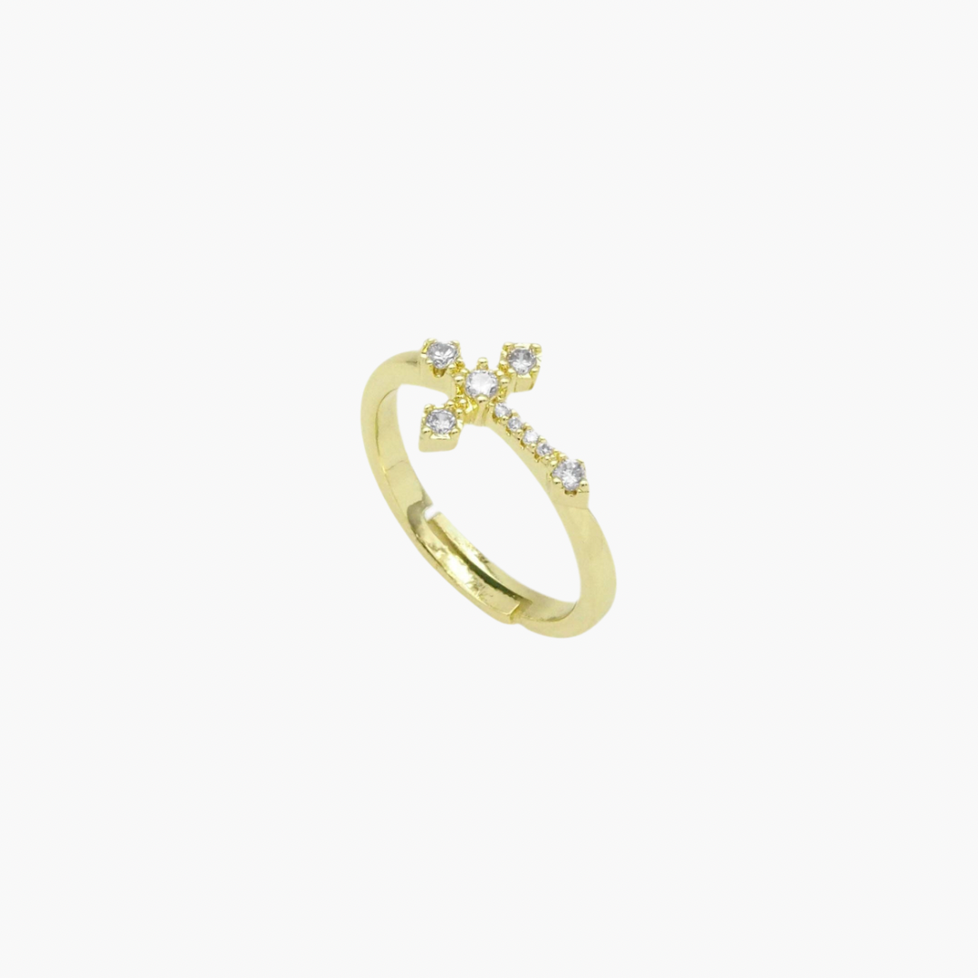 CZ Gold Cross Adjustable Ring