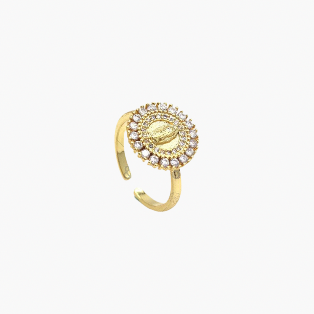 CZ Virgin Mary On Round Adjustable Ring