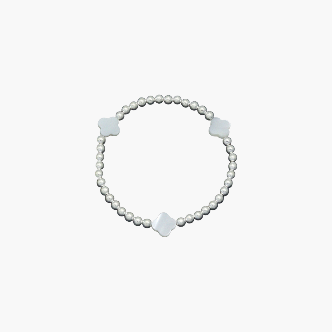 Hematite with Mother of Pearl Clover Stretchy Bracelet