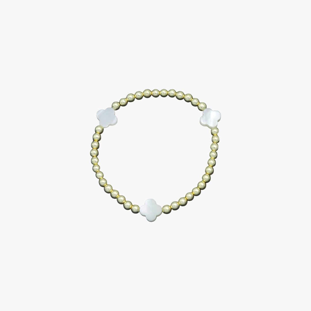 Hematite with Mother of Pearl Clover Stretchy Bracelet