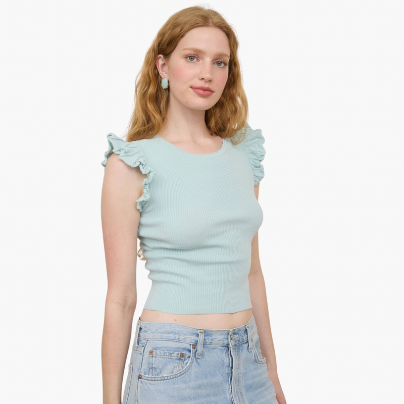 Mint Ruffle Sleeve Knit Top