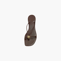 T-Strap Square Toe Gold Hardware Sandal