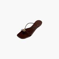 T-Strap Square Toe Gold Hardware Sandal
