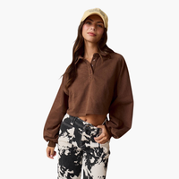 Brown Cropped Collared Pullover Sweatshirt