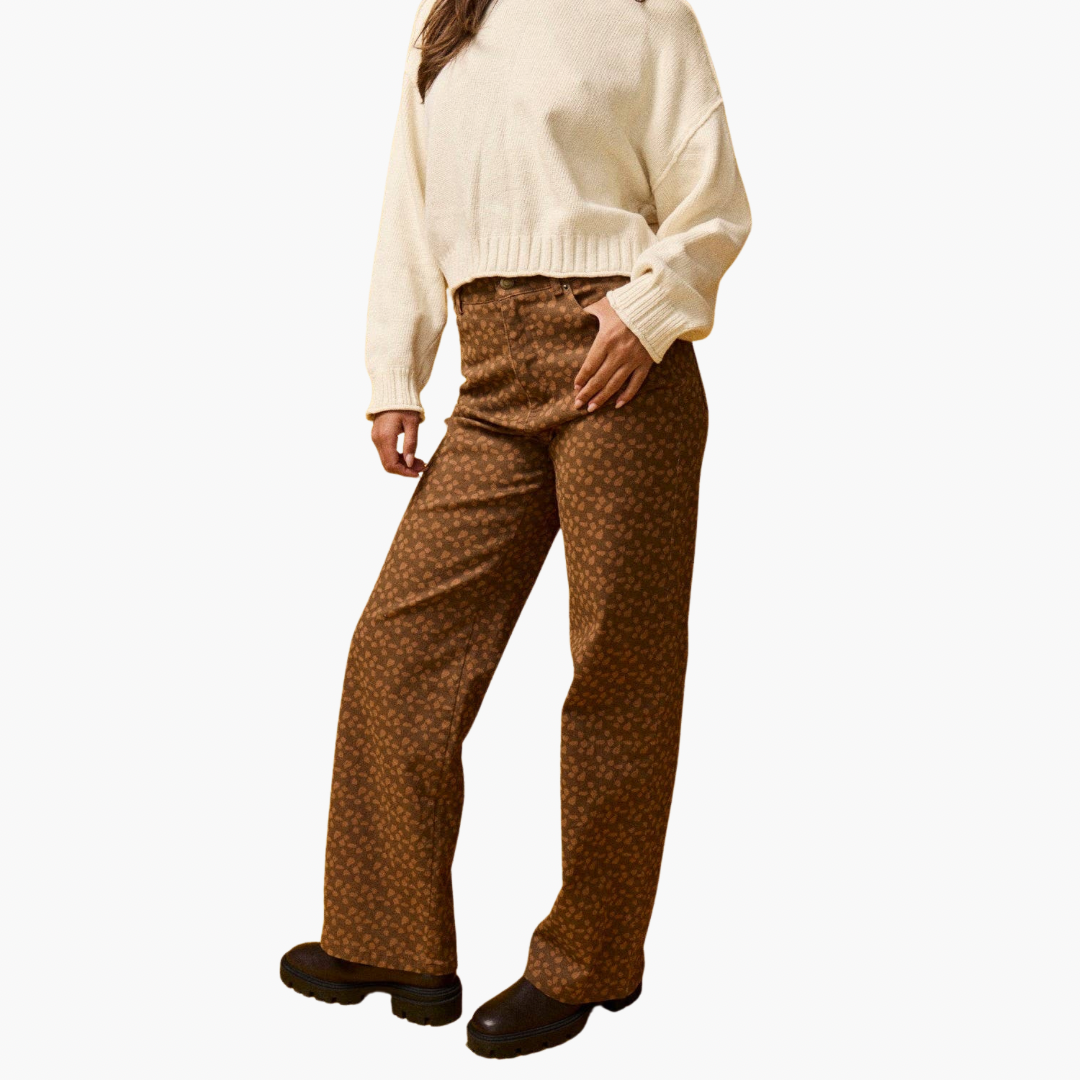 Brown Speckled Print Wide Leg Jeans