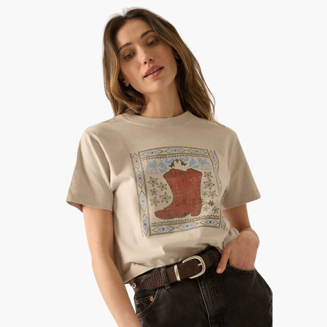 Western Cowboy Boots Vintage-Print Graphic Tee