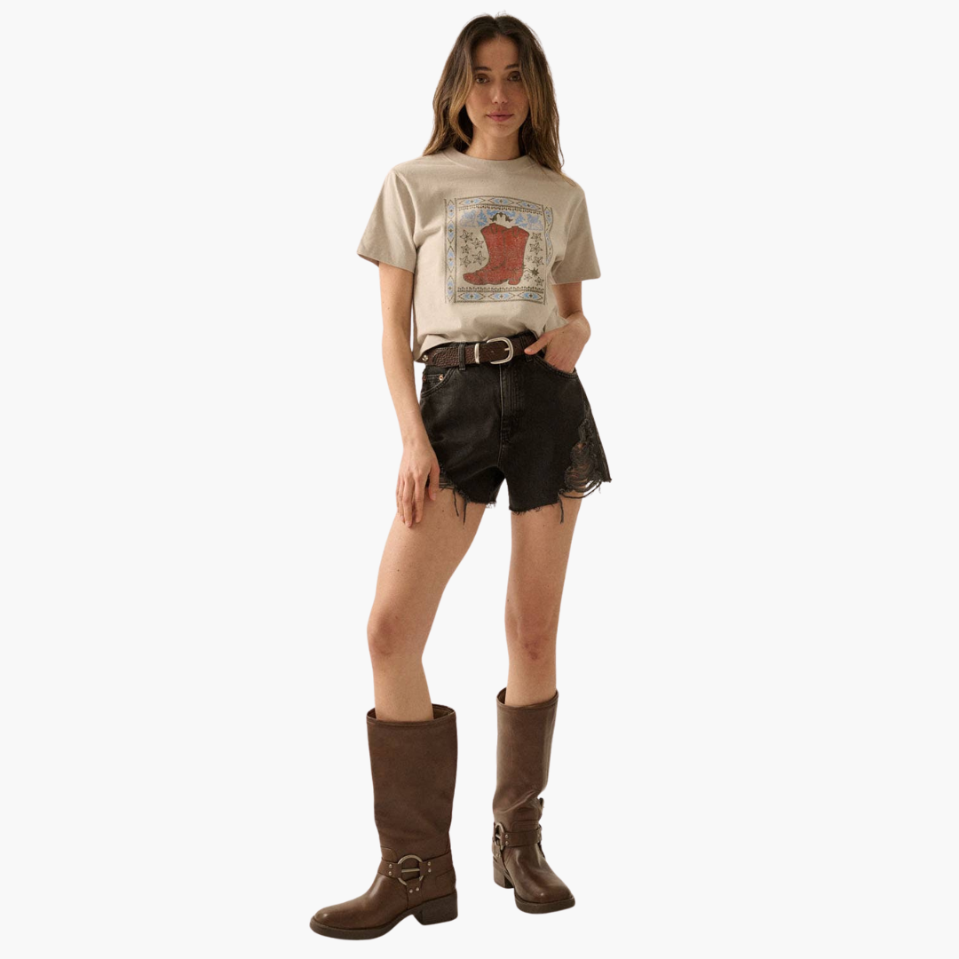 Western Cowboy Boots Vintage-Print Graphic Tee